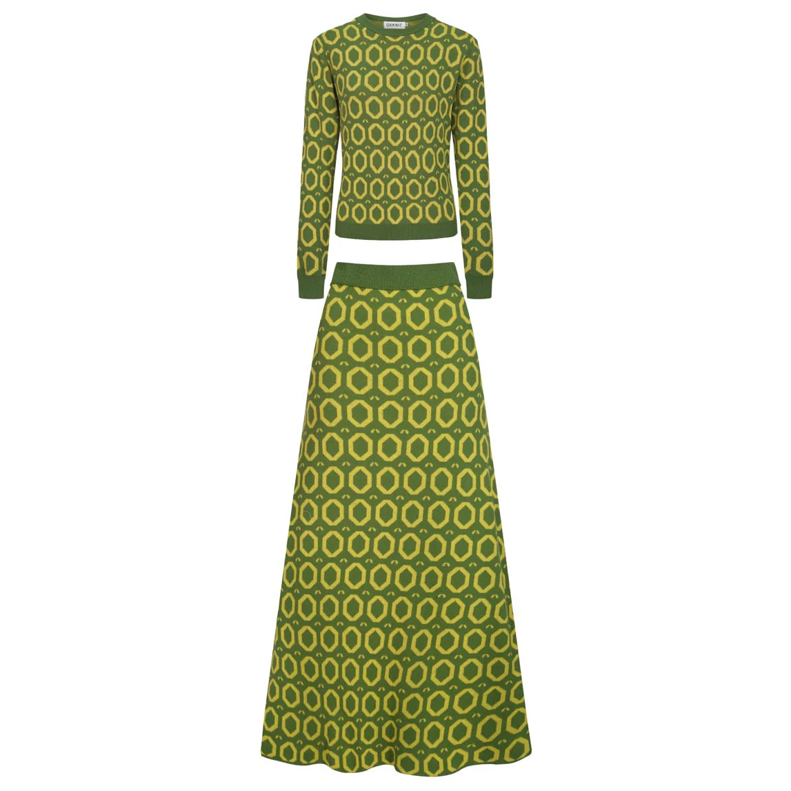 Women's Green Vintage Classic Knitted skirt suit
