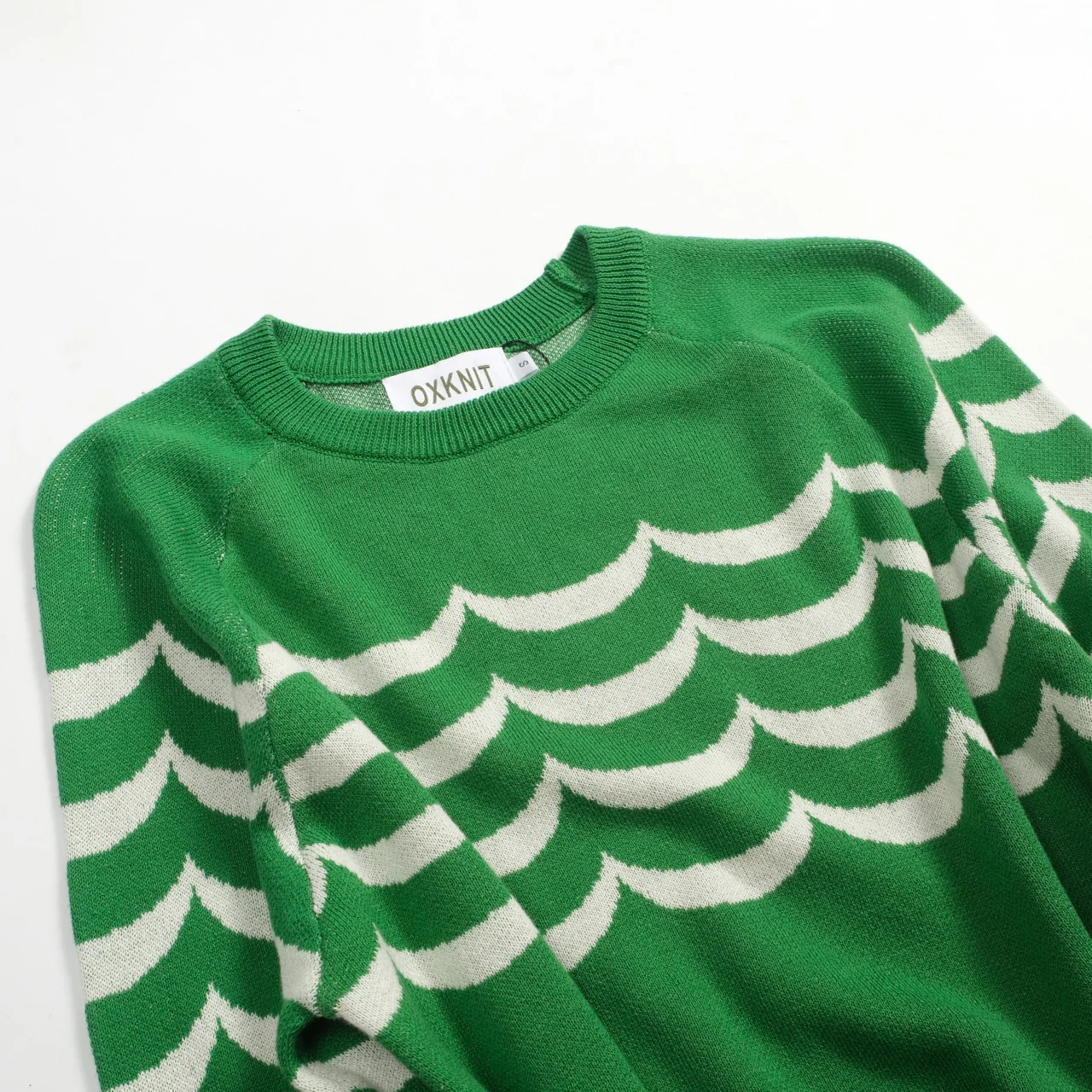 Women's green wavy striped preppy jacquard knitwear - Image 9