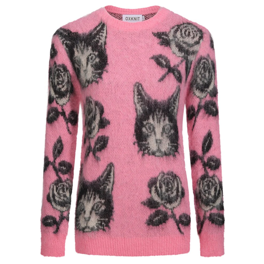 Women's pink kitten cute jacquard knitwear