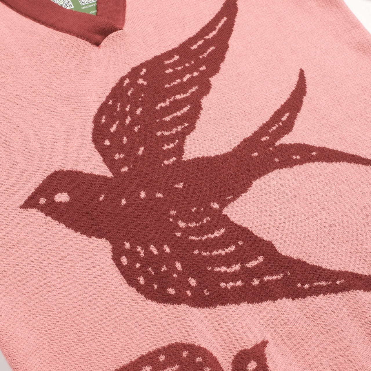 Women's pink swallow jacquard V-neck knitwear - Image 2