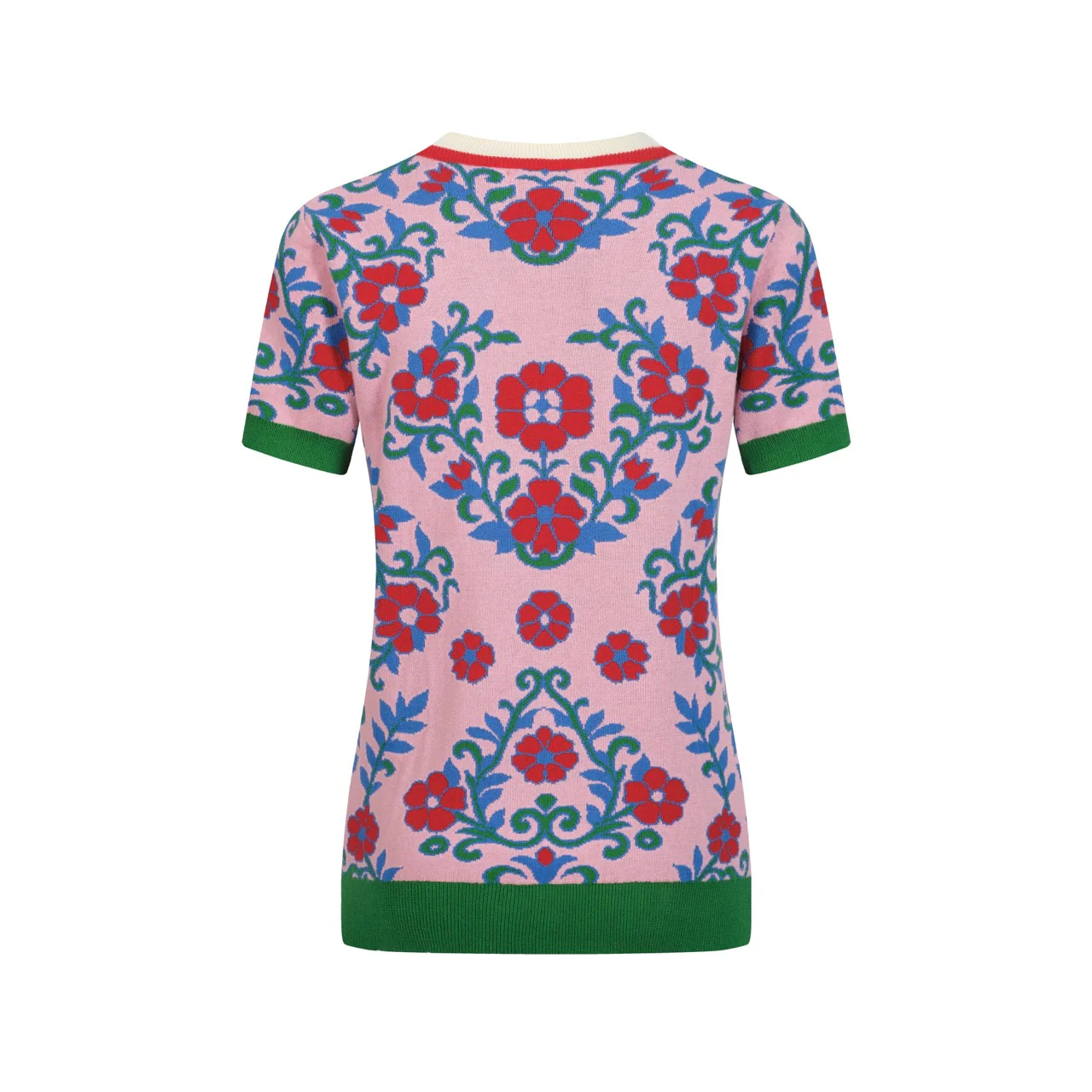 Women's pink vintage floral V-neck knit T-shirt - Image 3