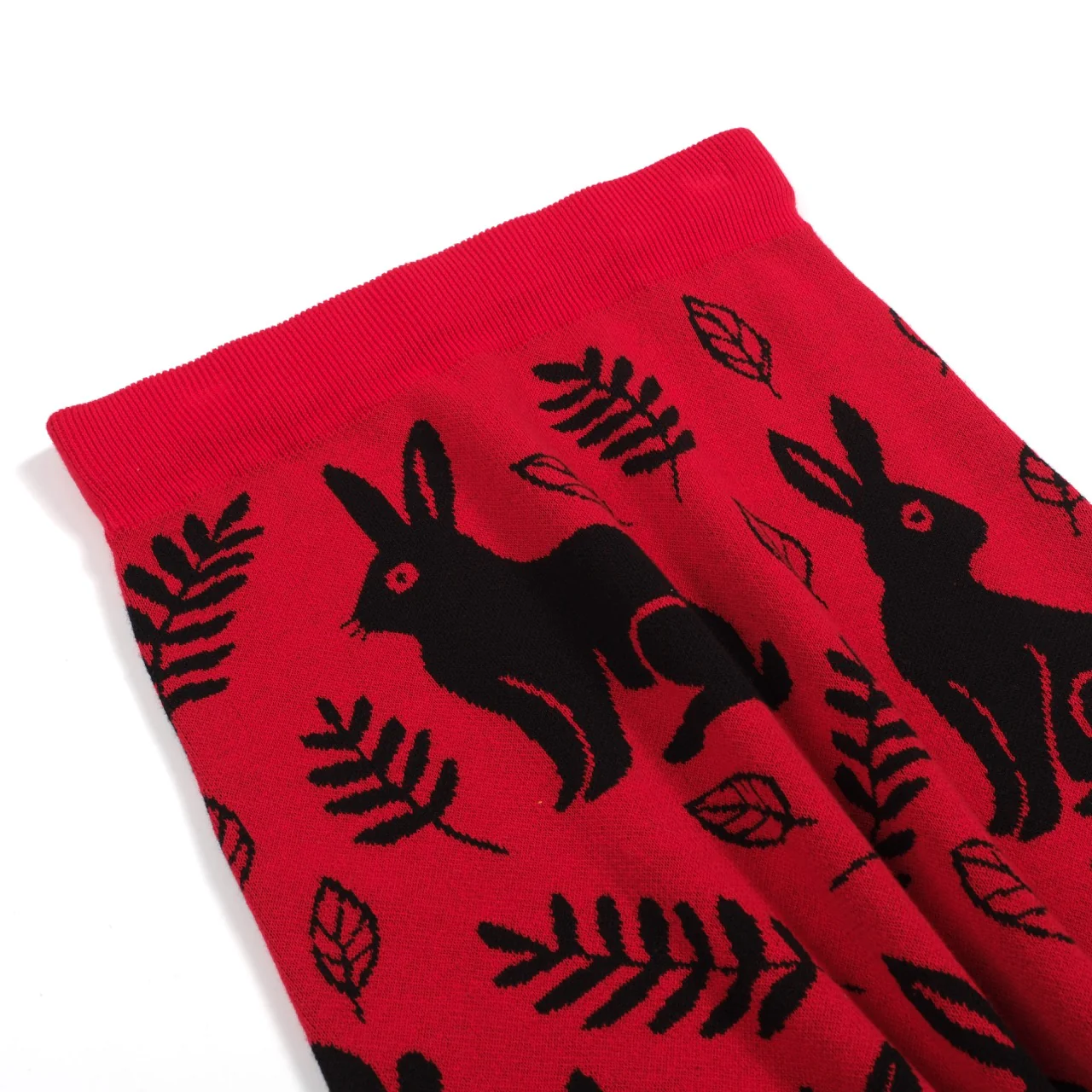 Women's red animal jacquard knit skirt - Image 9