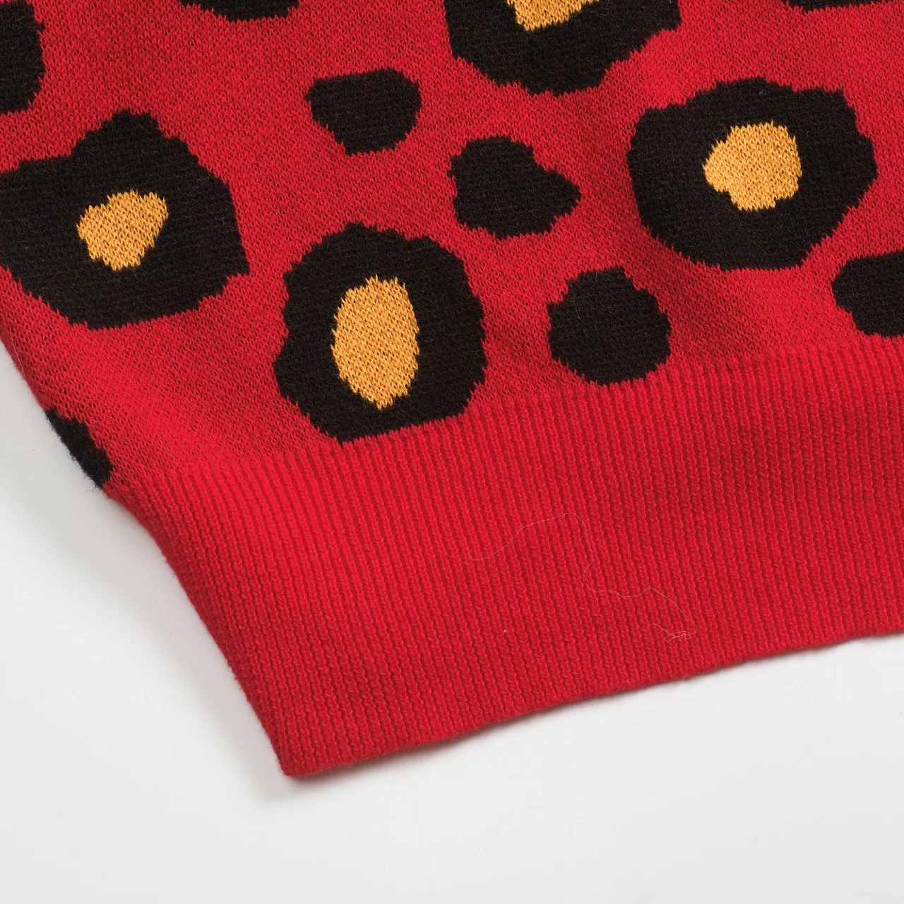 Women's red leopard print retro casual knitwear - Image 5