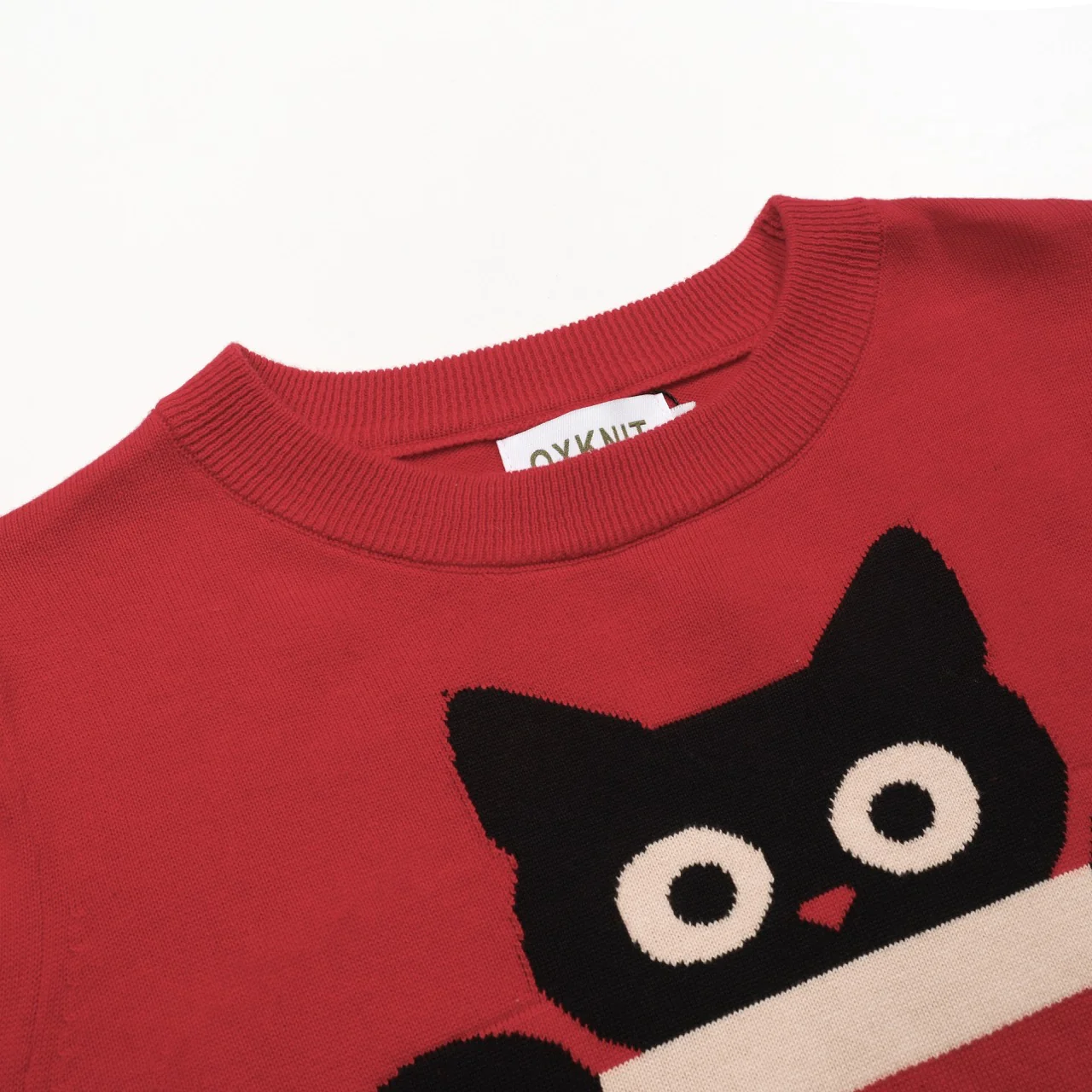 Women's red striped cat bubble sleeve knitwear - Image 4
