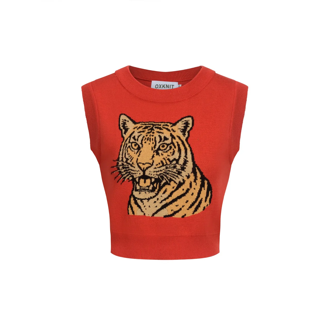 Women's red vintage tiger knit top and skirt set - Image 15