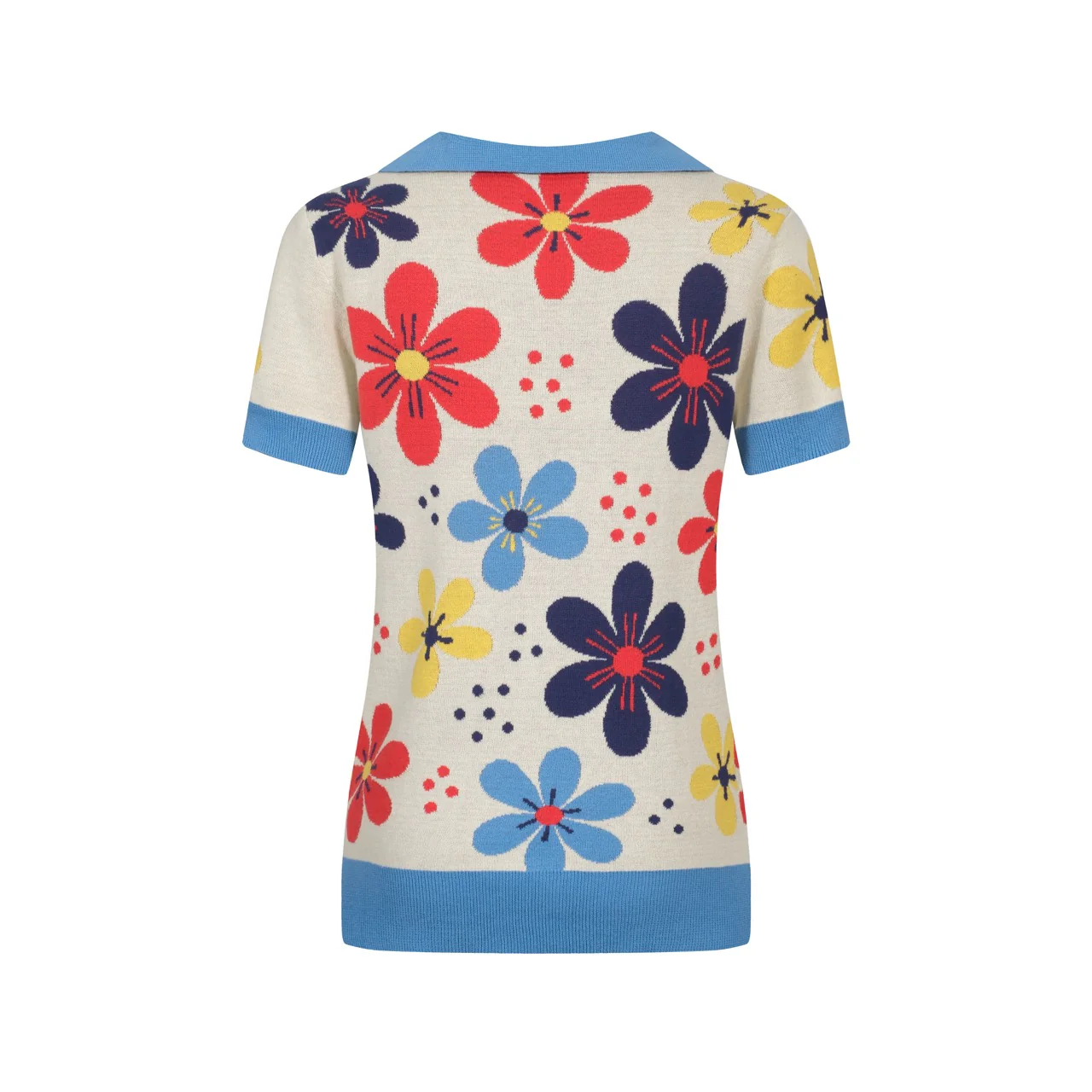 Women's vintage apricot floral jacquard knit polo shirt - Image 3