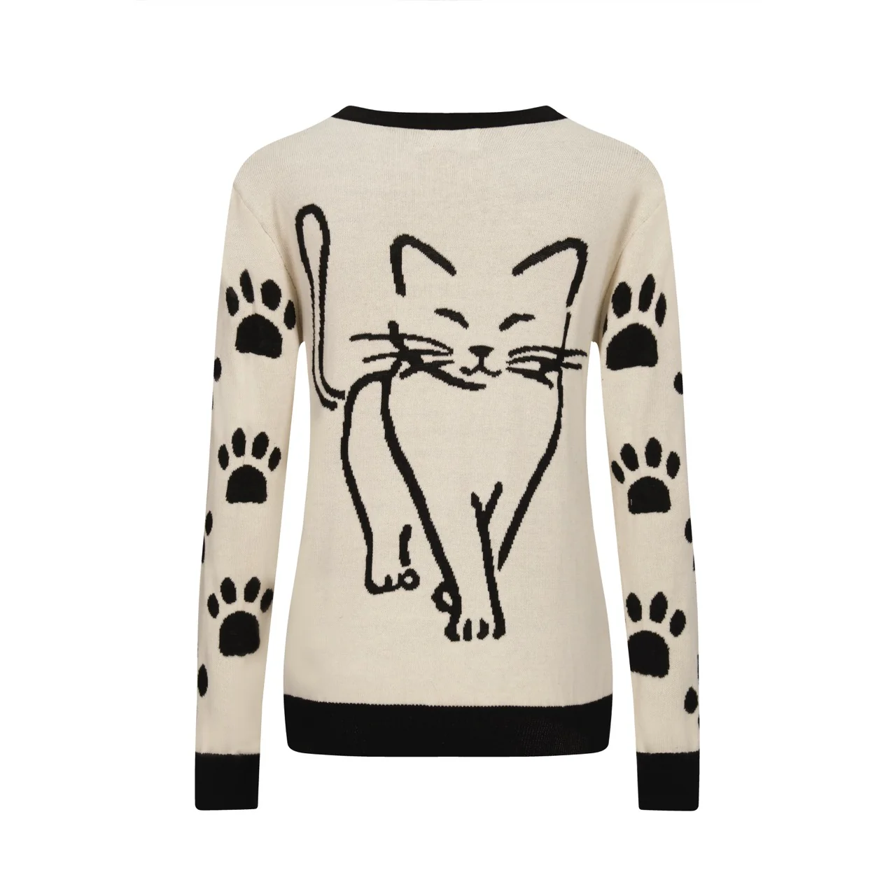 Women's White Apricot Artistic Cat Retro Fashion Jacquard Knitwear - Image 3