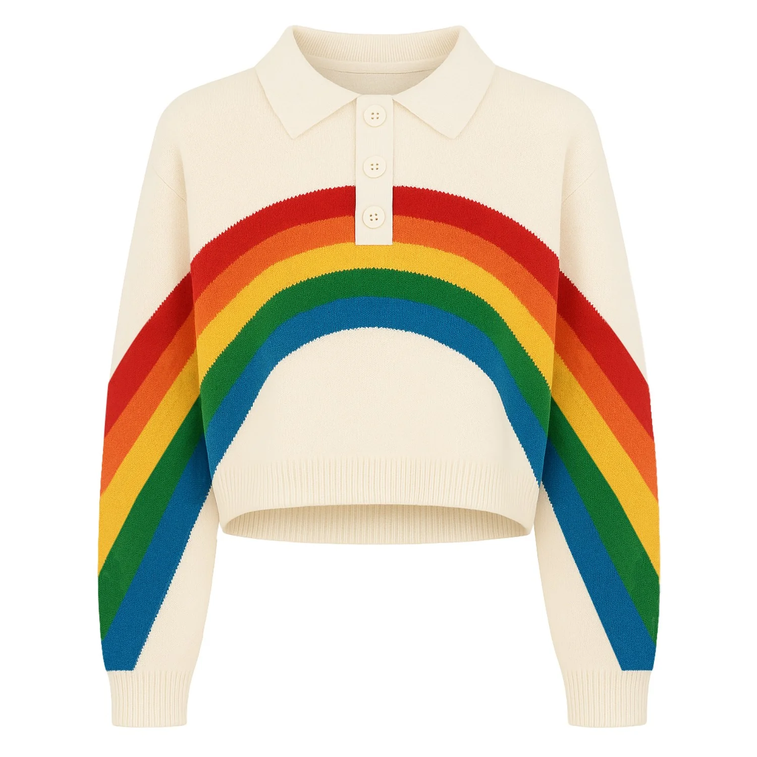 Women's White apricot Rainbow Jacquard polo knitwear - Cropped length