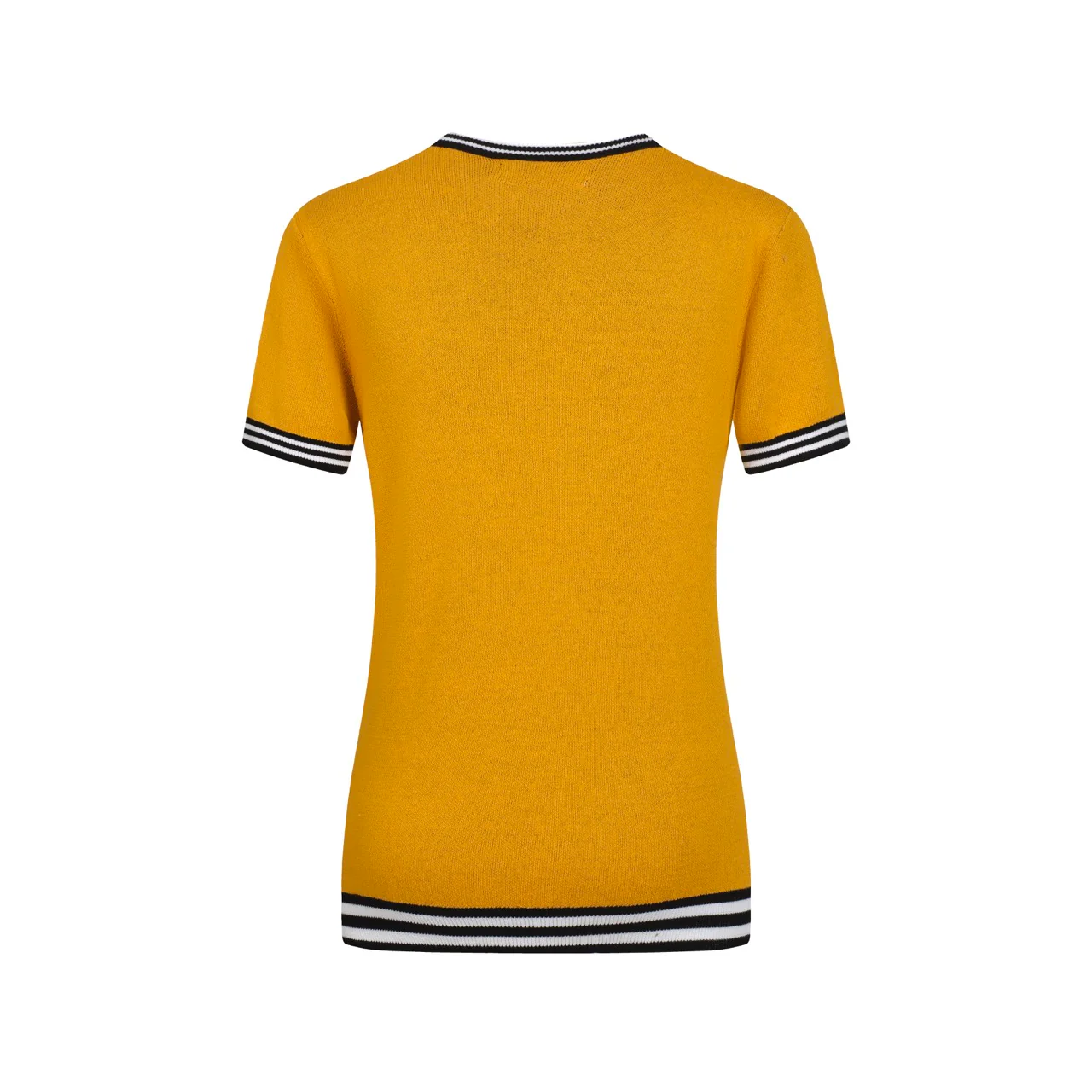 Women's yellow cat floral vintage jacquard knit T-shirt - Image 10