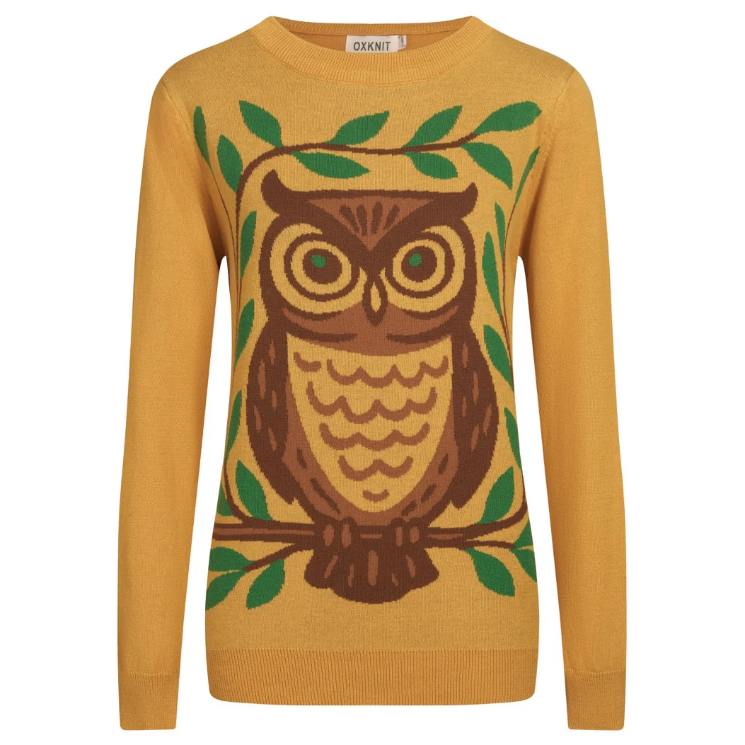 Women's yellow Owl jacquard vintage knitwear