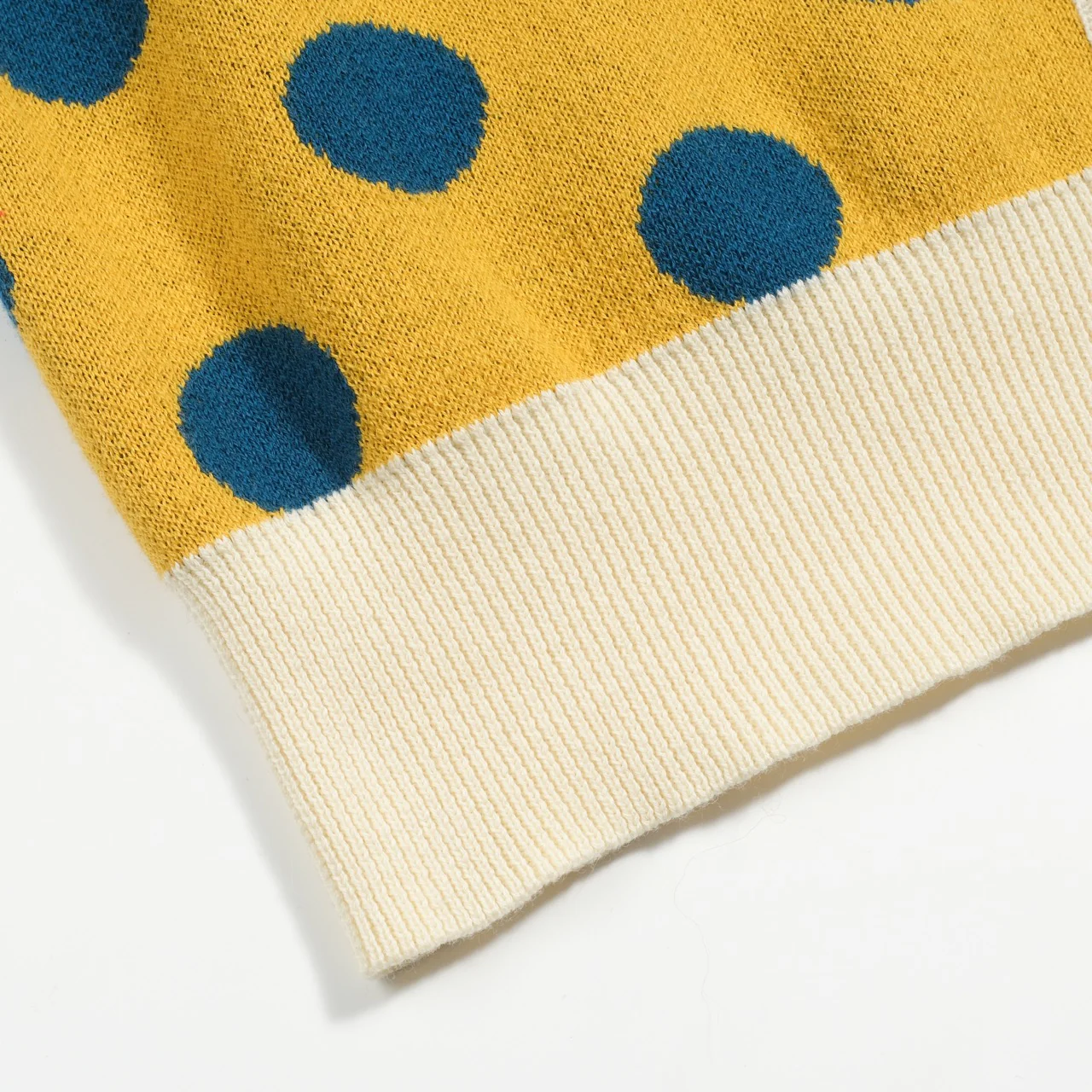 Women's yellow polka dot jacquard puffed sleeve knitted cardigan - Image 8