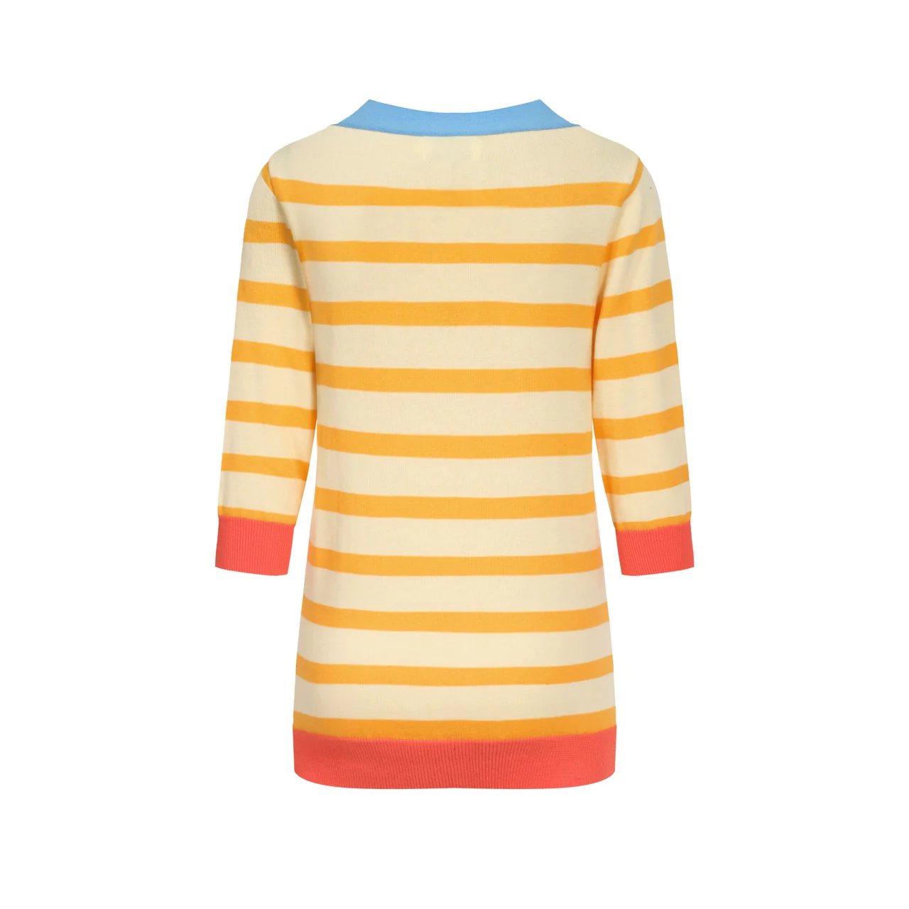 Women's yellow striped cropped sleeve knit T-shirt - Image 3