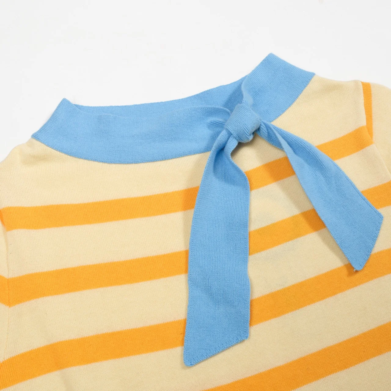 Women's yellow striped cropped sleeve knit T-shirt - Image 4
