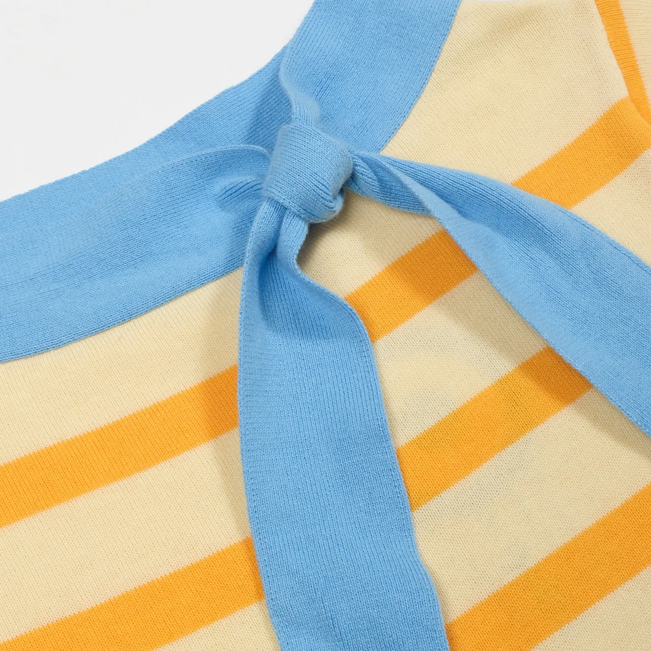 Women's yellow striped cropped sleeve knit T-shirt - Image 5