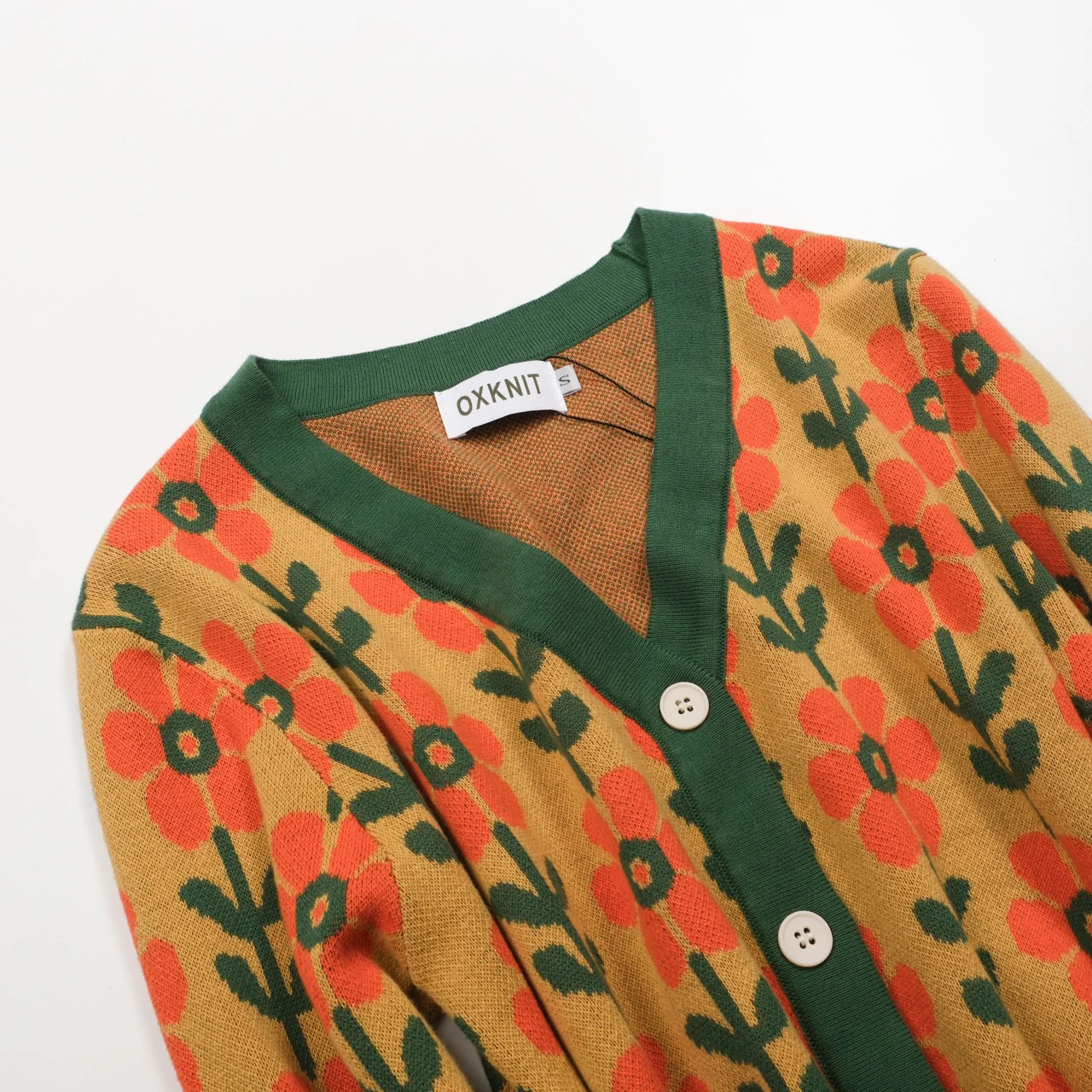 Women's yellow vintage floral knit cardigan - Cropped Length - Image 10